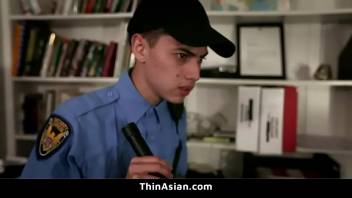 Tiny Asian Ninja Teen Ties Security Guard and Fucks Him